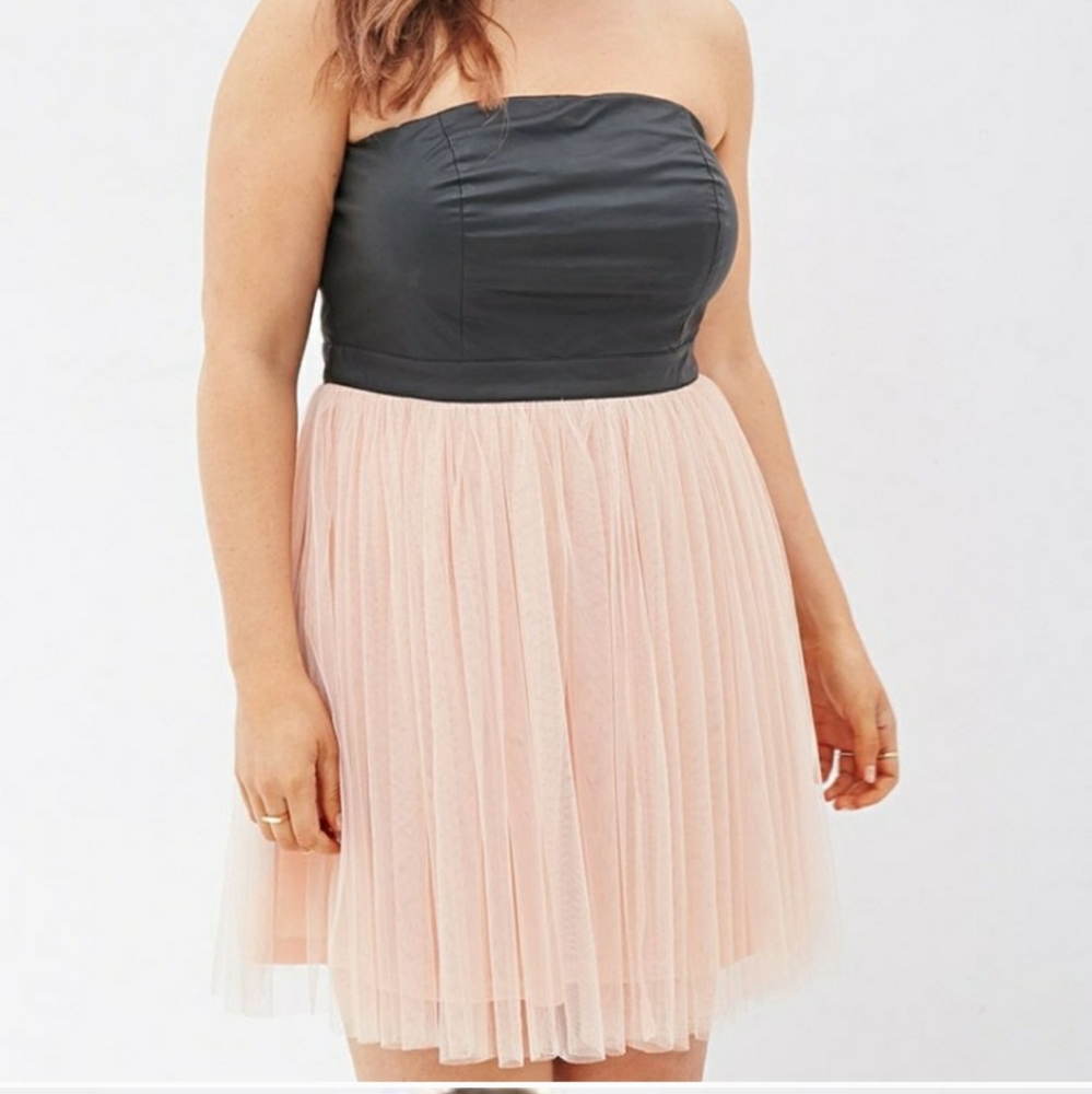 Plus Size F21 Leather & Pink Tulle Dress